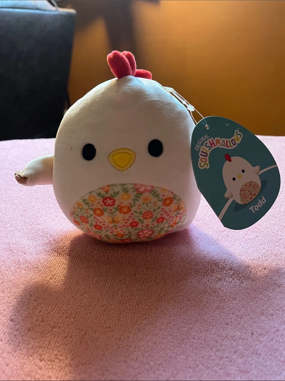 Squishmallows Todd Chicken Plush - White with Pink Red Floral Belly